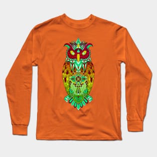 kawaii owl in mexican tribal totonac magical patterns art ecopop Long Sleeve T-Shirt